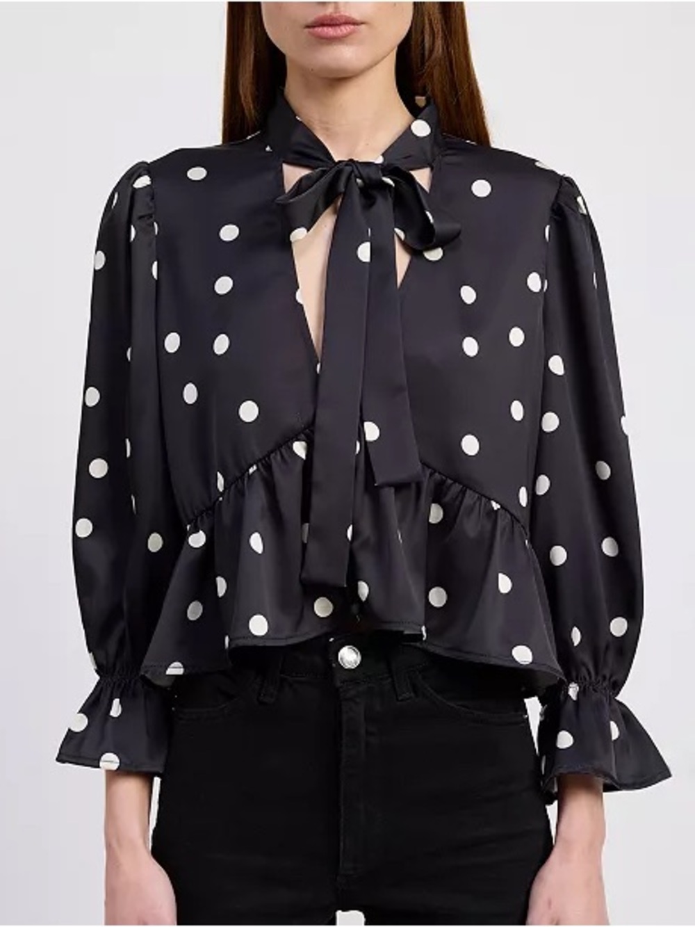 NWT En Saison Floretta Playful Polka
Dots Long Sleeve Bow Tie Blouse - Picture 7 of 7
